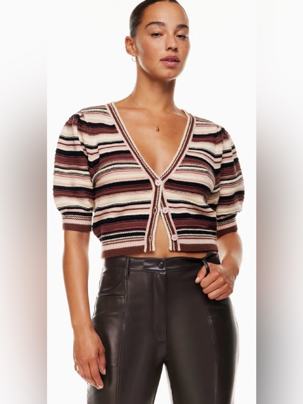 Aritzia Wilfred Canterbury Cropped Cardigan Short Puff Sleeve XS